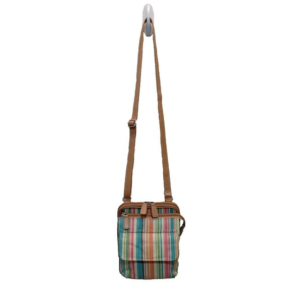 Fossil Multicolor Striped Genuine Leather Crossbody Bag Zip Around Organizer - Picture 2 of 15
